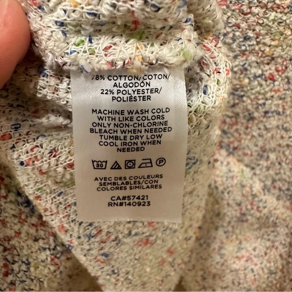 Lou & Grey LOFT Knit Top Medium Textured Pullover Cream Multi-Colored High Low - Picture 7 of 8